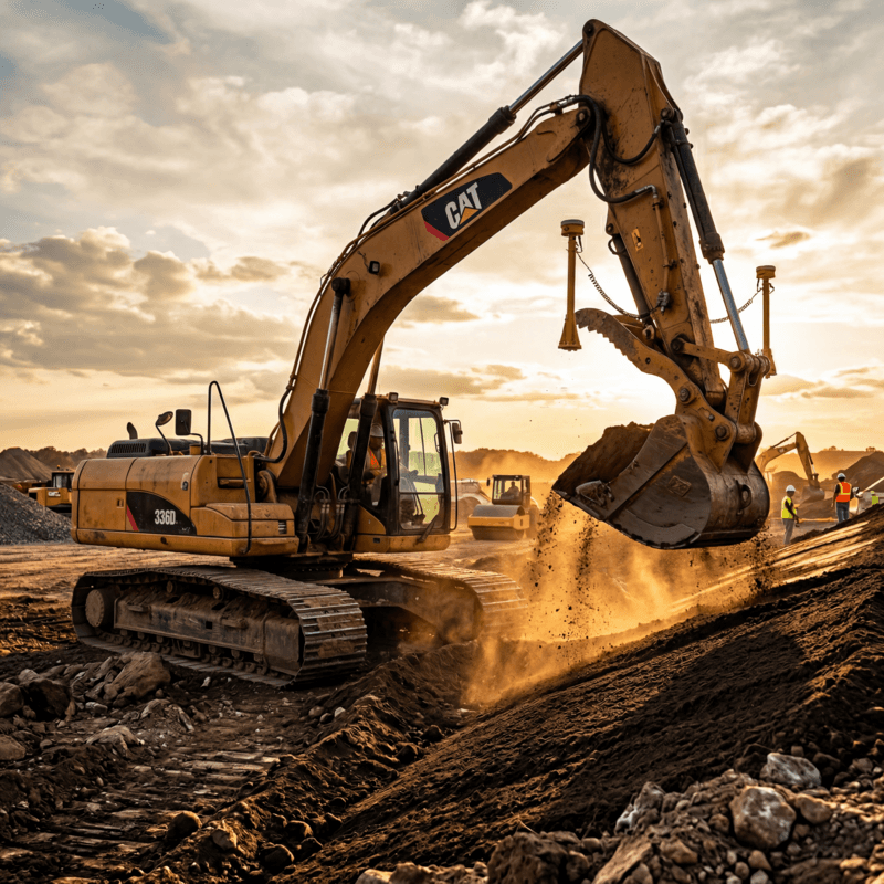 Excavation equipment performing site grading for a Philadelphia construction project