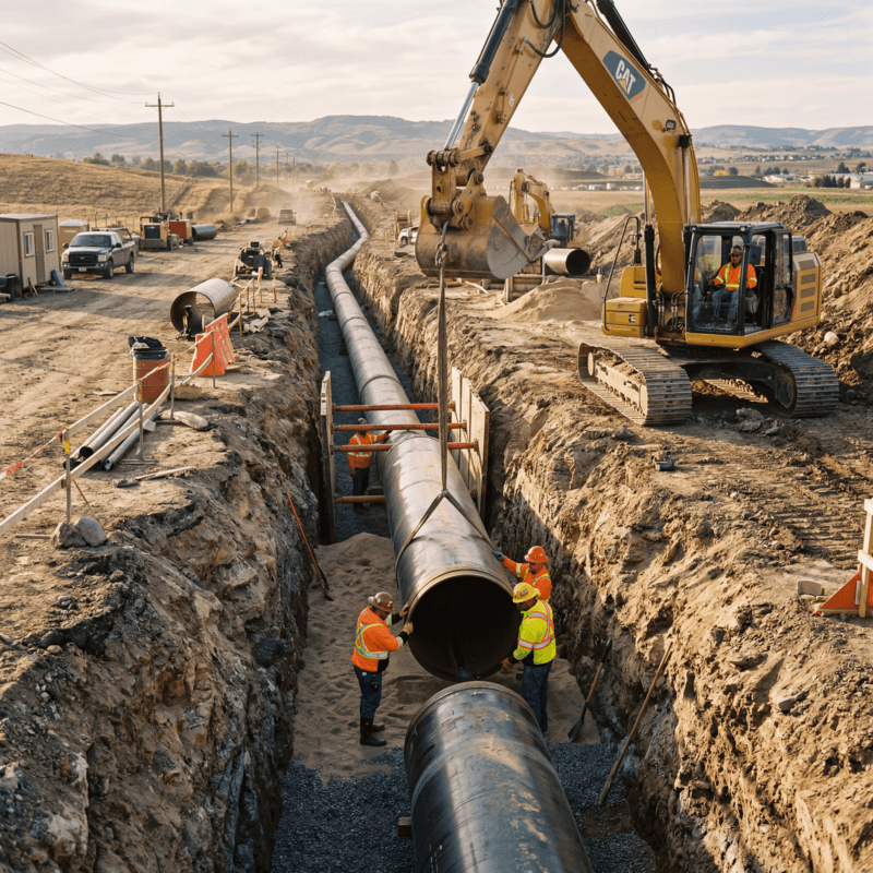 Underground utility installation work at a Philadelphia construction site